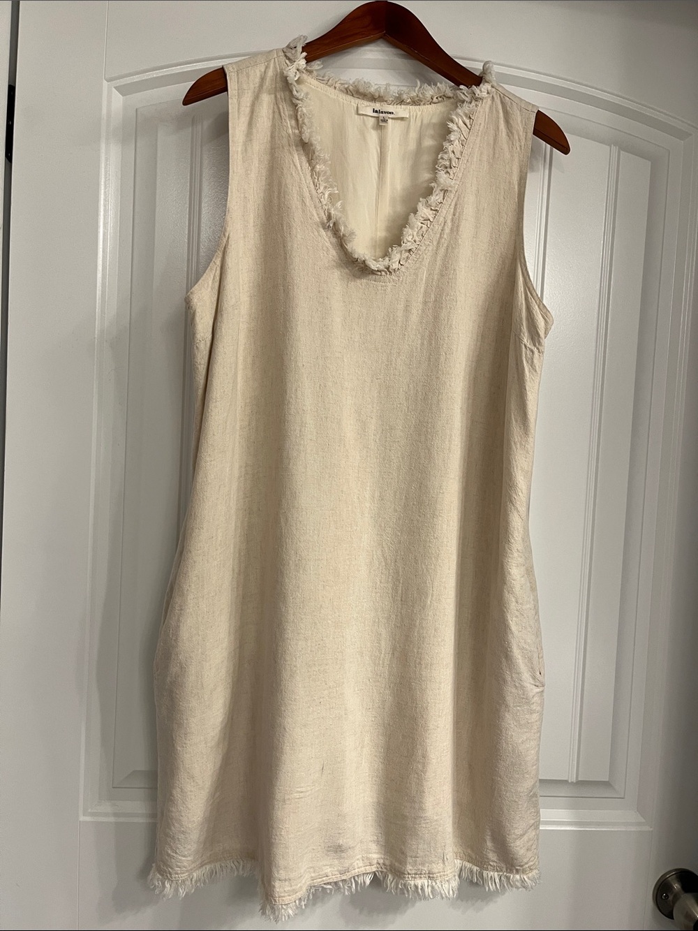Fringed V-Neck Sleeveless Mini Dress - Cream